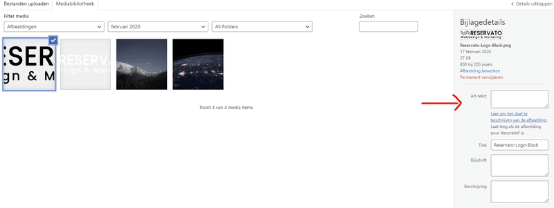 Alt tekst toevoegen Wordpress