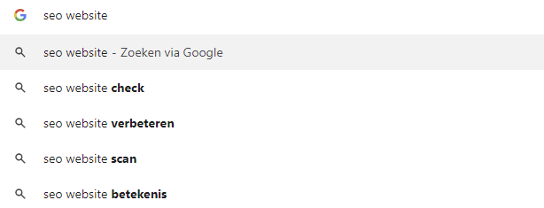 SEO website zoeksuggestie lijst Google